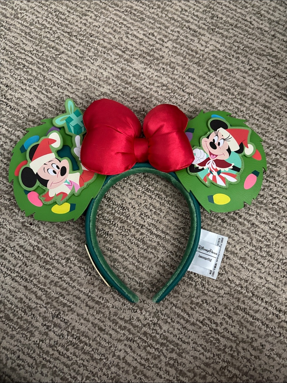 Disney Minnie Mouse Holiday Loungefly Green and Red Ears Headband